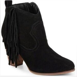 Steve Madden Ankle Boots Black Suede Fringe Cian Western Cowboy Women Sz 9.5